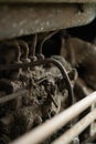 Old and dirty part of engine with pipes Royalty Free Stock Photo