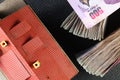 Old and dirty plastic house model put beside banknote. Royalty Free Stock Photo