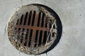 Old Dirty and Rusted Storm Drain Cover Royalty Free Stock Photo