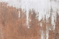 Old dirty rusty brown metal with white paint on iron surface worn texture background