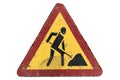 Old dirty rusty scratched triangular road sign `Road works` Royalty Free Stock Photo