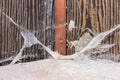 Old dirty spider web with thick dust. dirt cobweb in corner of abandoned house. Royalty Free Stock Photo