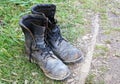 dirty work boots with laces Royalty Free Stock Photo