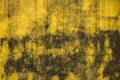 A old dirty yellow concrete wall with cracks and black spots of paint and mold. rough surface texture Royalty Free Stock Photo