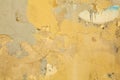 Old dirty yellow stucco plaster wall background. Painted grunge cement concrete wall texture Royalty Free Stock Photo