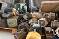 Old disassembled electric motor in a warehouse for repair Royalty Free Stock Photo
