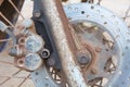 Old disc brakes motorcycle Royalty Free Stock Photo