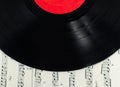 Old disc on Musical notes paper Royalty Free Stock Photo