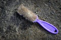 Old Discarded Garbage Hairbrush Hair Brush with Purple Handle in Street