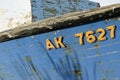 Old distressed weathered wooden blue boat