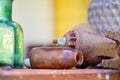 Old Disused Bottles And Objects Gathering Cobwebs