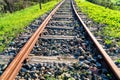 Old disused railway tracks surrounded by green nature Royalty Free Stock Photo