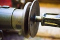 Old and disused steam train detail in a railway museum Royalty Free Stock Photo