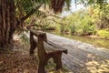 Old dock and bench along the riverway at historic Koreshan State Park