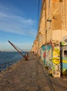 Old dockhouses in Cacilhas at the Tejo banks in Lisbon - Portugal