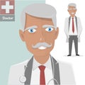 Old doctor with stethoscope. The character isolated of the physician with a mustache.
