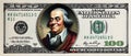 old 100 dollar banknote with Benjamin Franklin with a bright smile