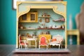 old dollhouse with peeling paint and cobwebbed corners Royalty Free Stock Photo
