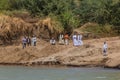 OLD DONGOLA, SUDAN - MARCH 1, 2019: Local people on the river Nile banks near Old Dongola, Sud