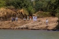 OLD DONGOLA, SUDAN - MARCH 1, 2019: Local people on the river Nile banks near Old Dongola, Sud