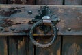 Old door handle, detail of an ancient decorated handle, vintage