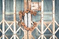 Old door with key and chains Royalty Free Stock Photo