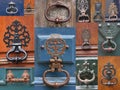 The old door knockers on the doors of homes in Paris