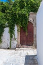 Old door in Lindos Town. Greek Island of Rhodes. Europe Royalty Free Stock Photo