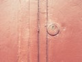 Old door lock, aged red door. Home security. Vintage lock Royalty Free Stock Photo