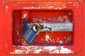 Old door locked with rusty padlock Royalty Free Stock Photo