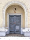 Old door in Minsk, Stalin`s neoclassicism, ampire, stalinism Royalty Free Stock Photo