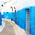 old door in morocco africa ancien and wall ornate blue street Royalty Free Stock Photo