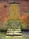Old door and moss-covered doorsteps Royalty Free Stock Photo