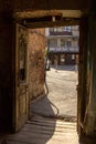 Old door on the old houses in the old city Royalty Free Stock Photo