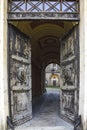 Old door that opens onto the courtyard of an ancient palace