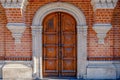 Old door in Russian style. Vintage door of Igumnov house. Ancient mansion, old palace in center of Moscow city, Russia. French Royalty Free Stock Photo