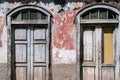 Old doors of an abandoned old house Royalty Free Stock Photo