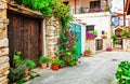 Beautiful floral streets of traditional villages of Cyprus island.