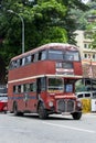 An old double decker bus.