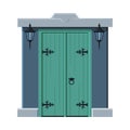 Old Double Green Door in Vintage Style, Architactural Design Element Vector Illustration Royalty Free Stock Photo