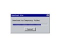 Old download bar, alert window mockup in classic style, old system user interface of copy or saving process. Vector