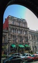 Old downtown in Mexico city , framed by arch Royalty Free Stock Photo