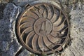 Old drainage, cast iron manhole, Soviet-made