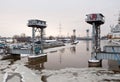 Old drawbridge over Pregolya river Royalty Free Stock Photo