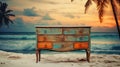 Captivating Beach Sunset Dresser Table In Dark Aquamarine And Amber