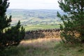 Old dry stone wall in welsh countryside, mountains in background Royalty Free Stock Photo