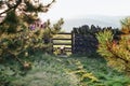 Old dry stone wall in welsh countryside, mountains in background Royalty Free Stock Photo