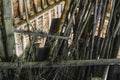 Old and dry wood branches placed in the barn attic background surface Royalty Free Stock Photo