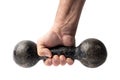 Old Dumbbell in a Hand on White Royalty Free Stock Photo
