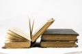 Old dusty book on white isolated background